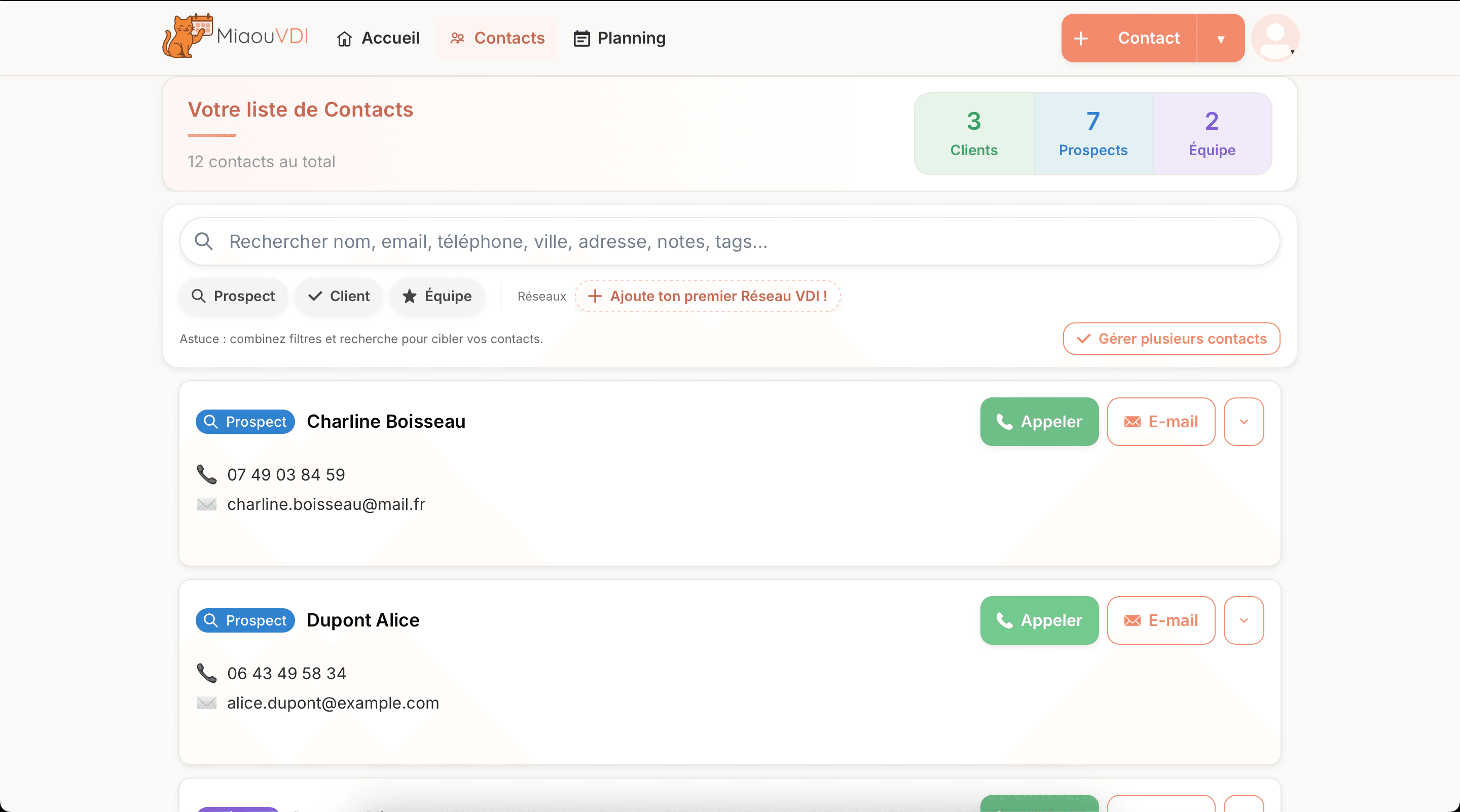 Liste de contacts — MiaouVDI